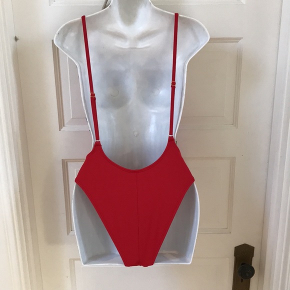NWOT Yandy red monokini one piece swimsuit  sz Medium low cut back open sides - Picture 6 of 12